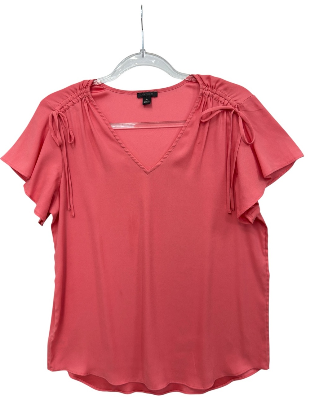 Tuxedo Silky Satin Flutter Cinched Bow Tie Blouse Top